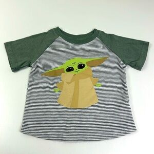 STAR WARS Baby Yoda Boys 12M Short Sleeve Tee Green Grey Striped Cotton T-Shirt